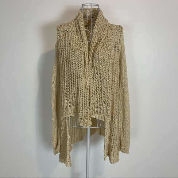 Anthropologie Knitted Knotted open waterfall Sweater Cardigan cream SZ XS lace - Picture 1 of 8